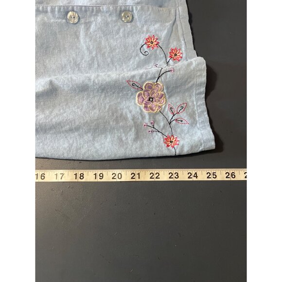 Embroidered Linen Blend Shirt Sz 18 Button-Down Light Blue Floral Beach Lagenlo - Picture 3 of 12